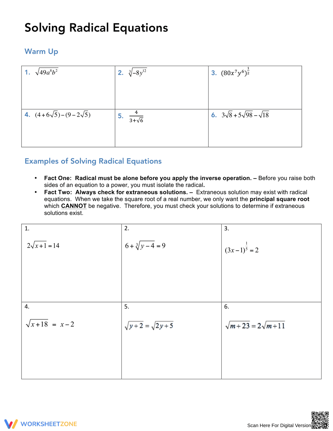 Solving Radical Equations - Page 1