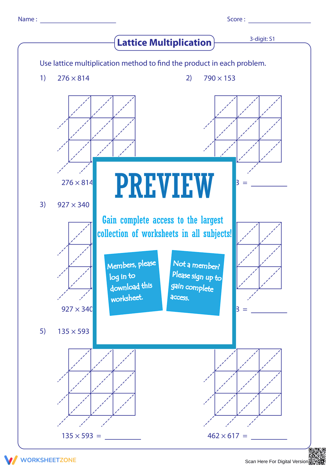 Lattice Multiplication Worksheet - Page 1