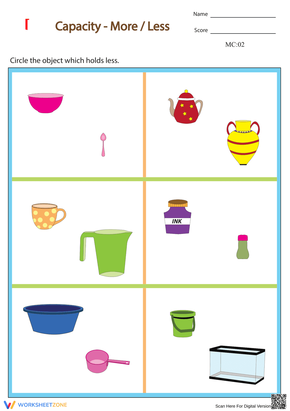 Measuring Liquid Volume Practice Worksheet - Page 1