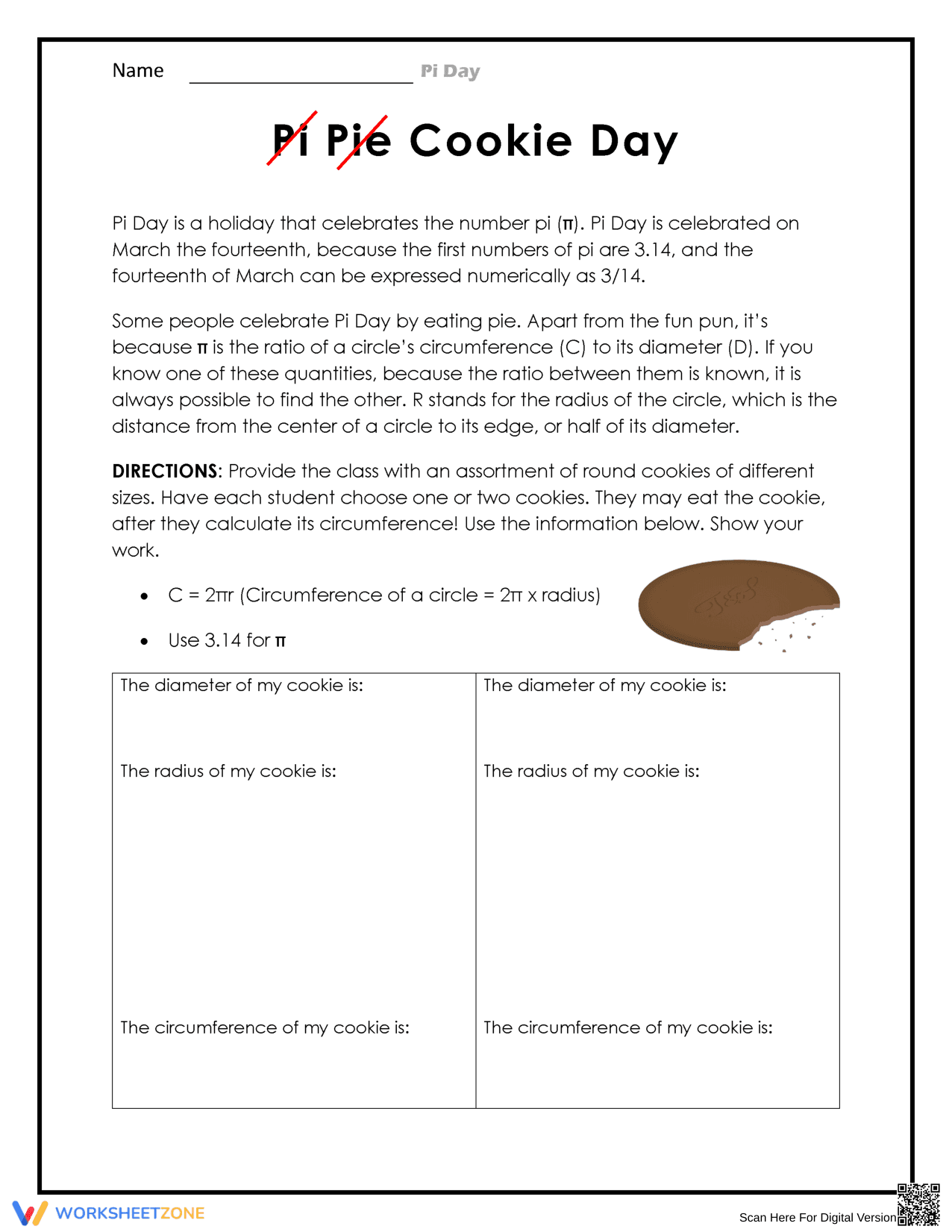 Cookie Day Math Worksheet - Page 1