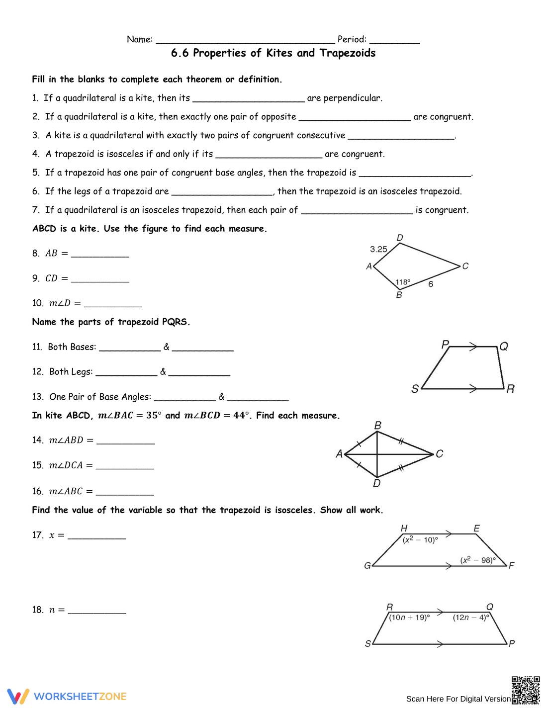 Properties of Trapezoids and Kites - Page 1