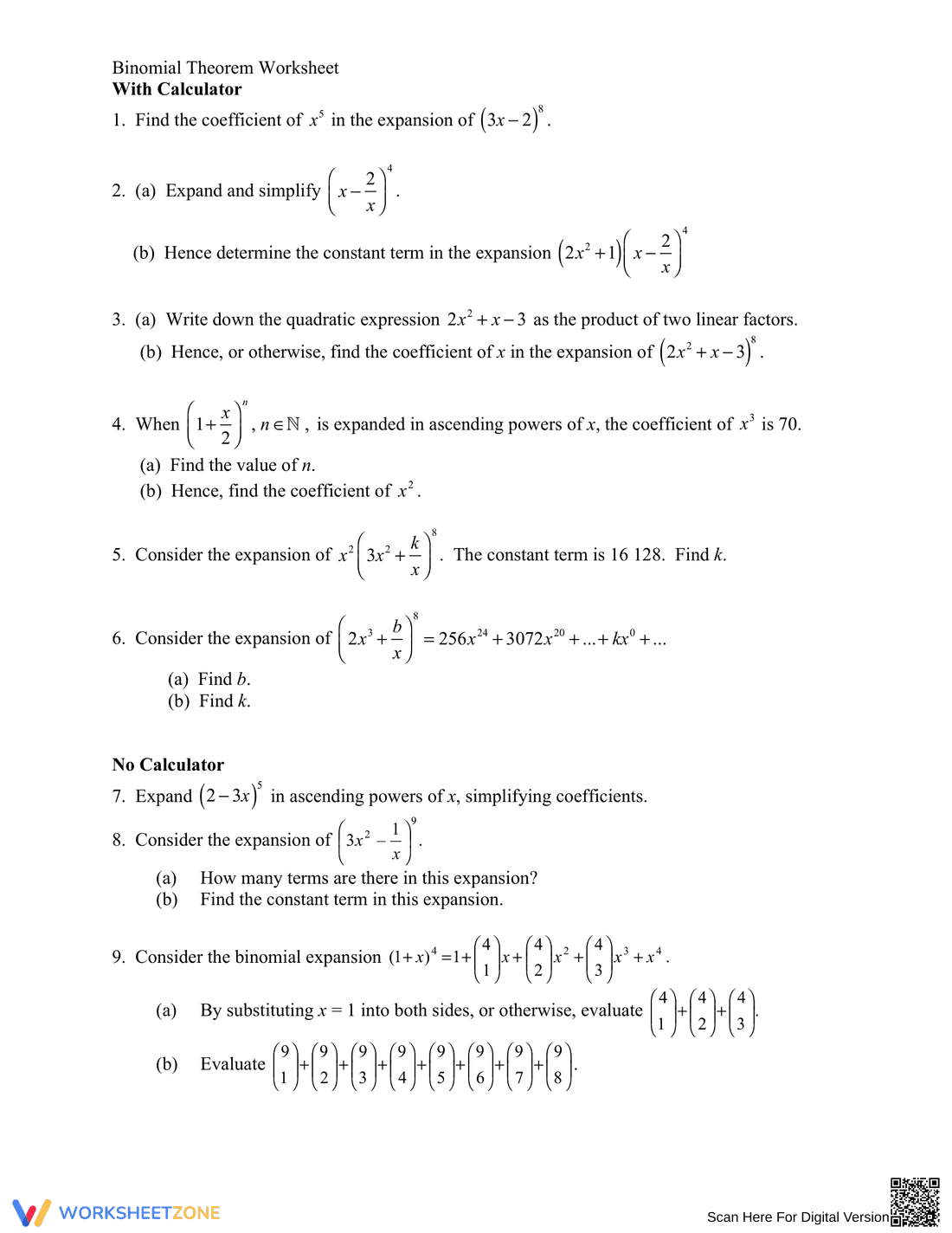 Practice with the Binomial Theorem - Page 1