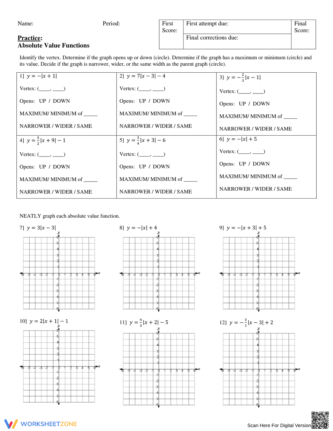 Exploring Absolute Value Functions - Page 1