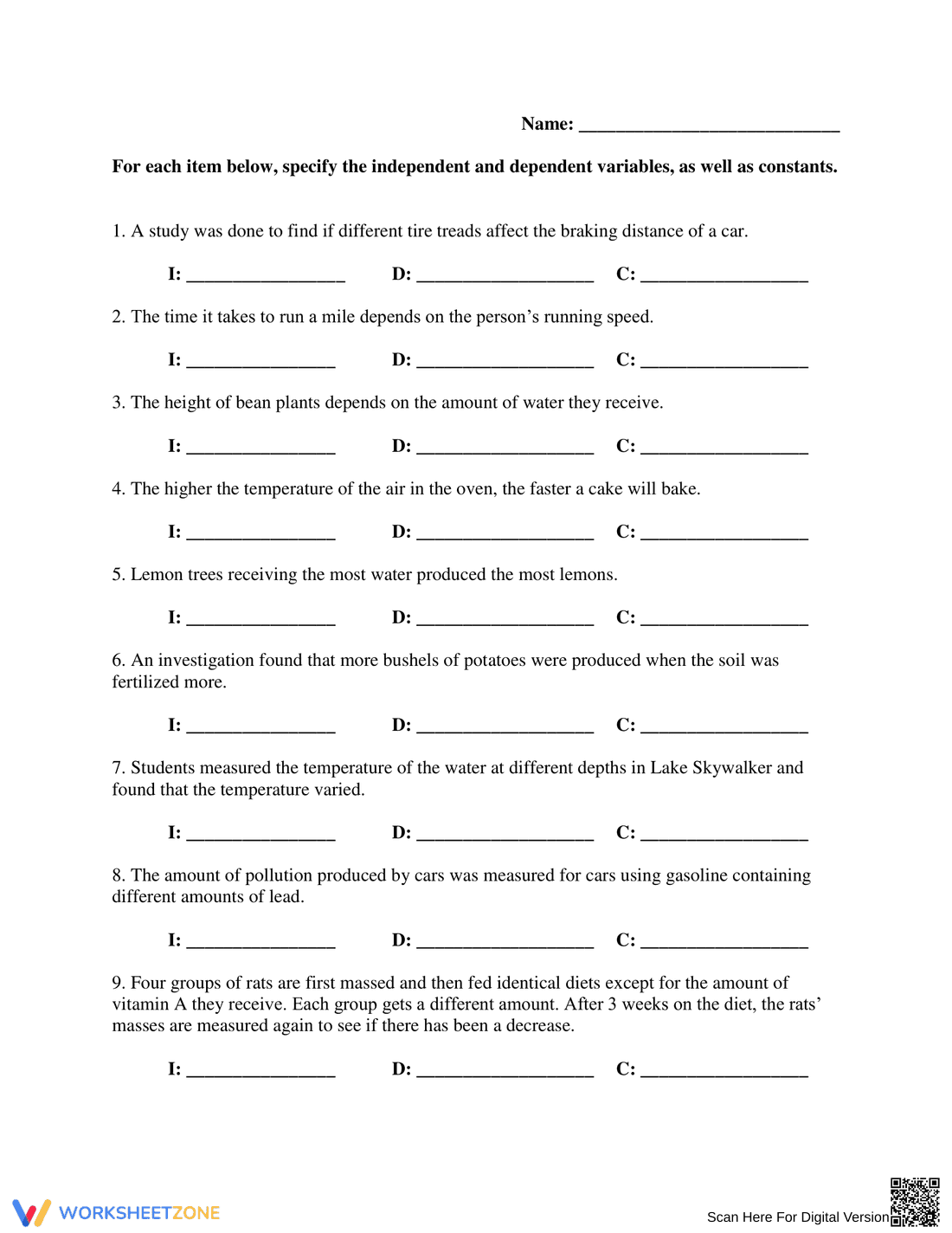 Identify Variables in Experiments - Page 1