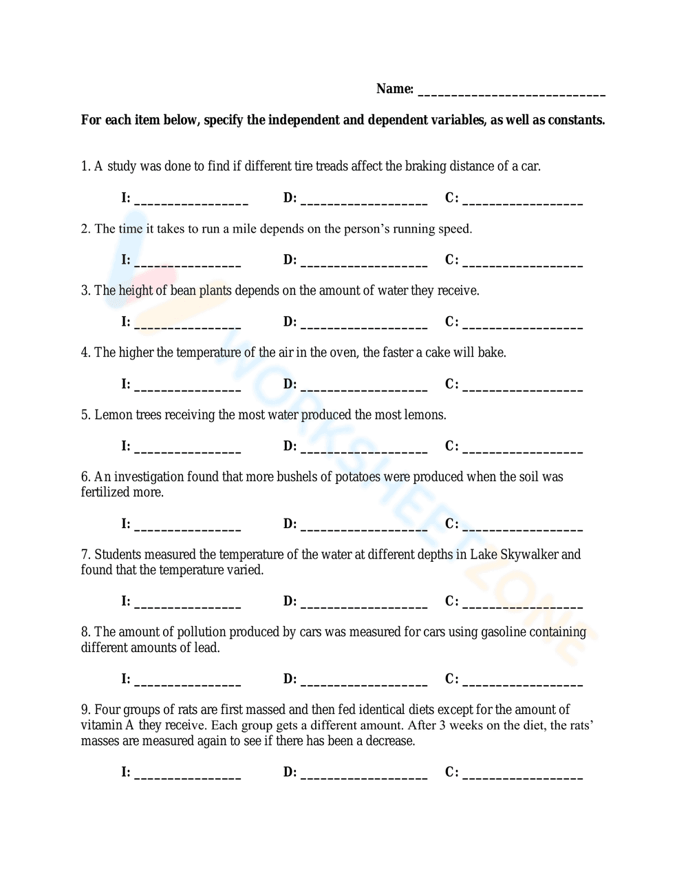 Identify Variables in Experiments - Page 1