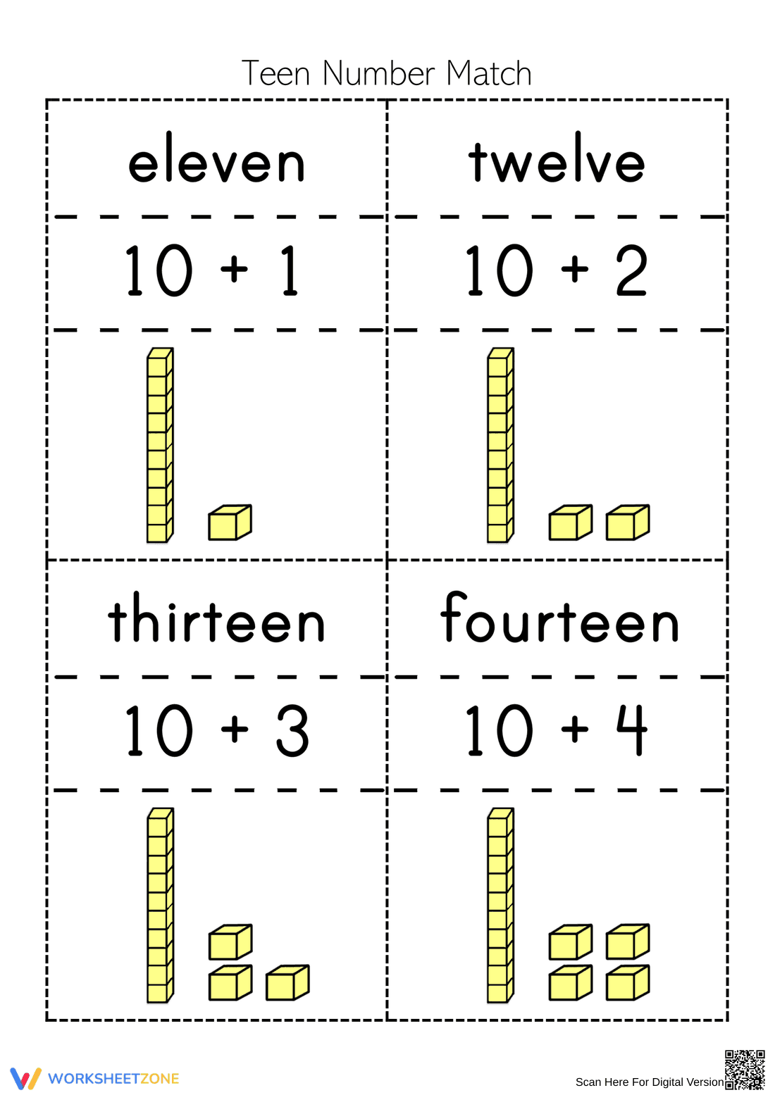 Matching Teen Numbers Worksheet - Page 1