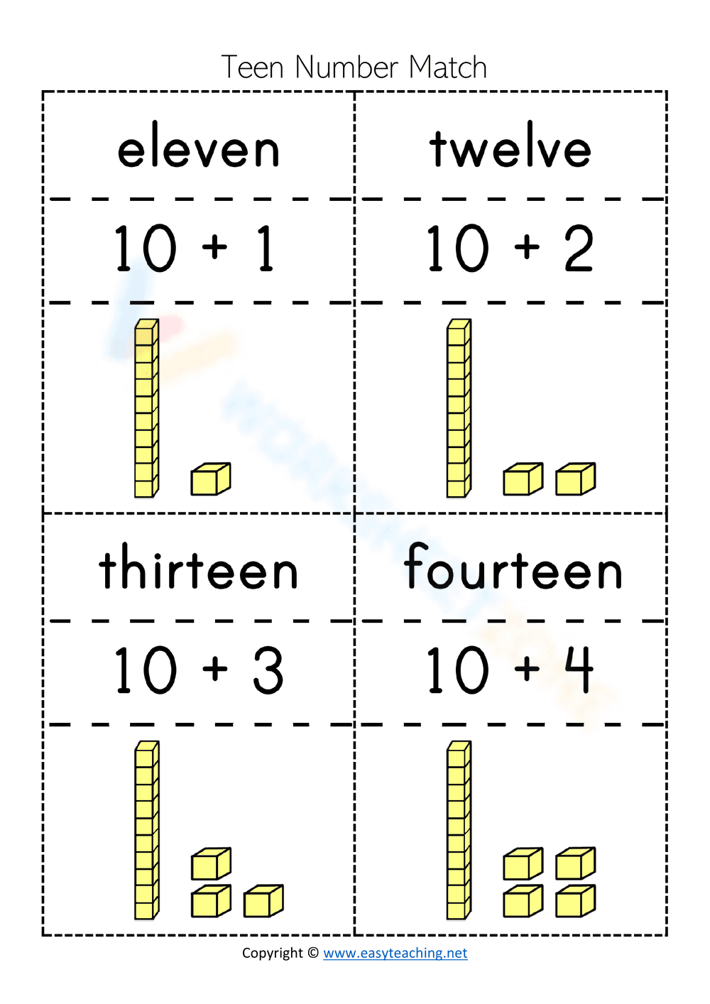 Matching Teen Numbers Worksheet - Page 1