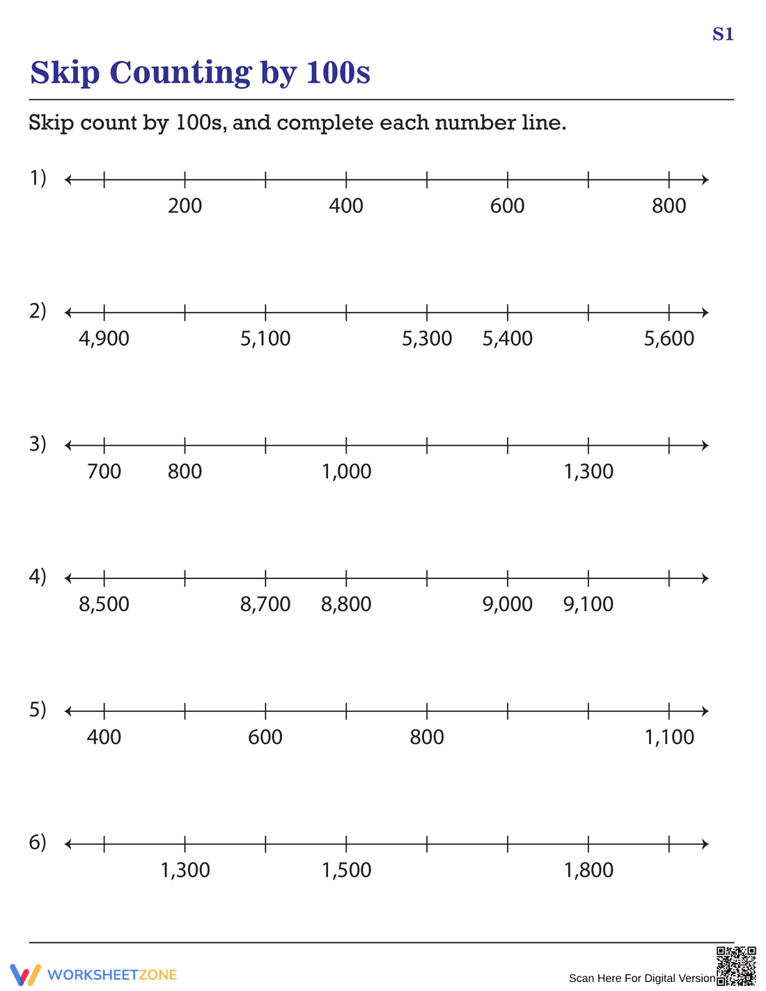 Counting by 100s on Number Line - Page 1