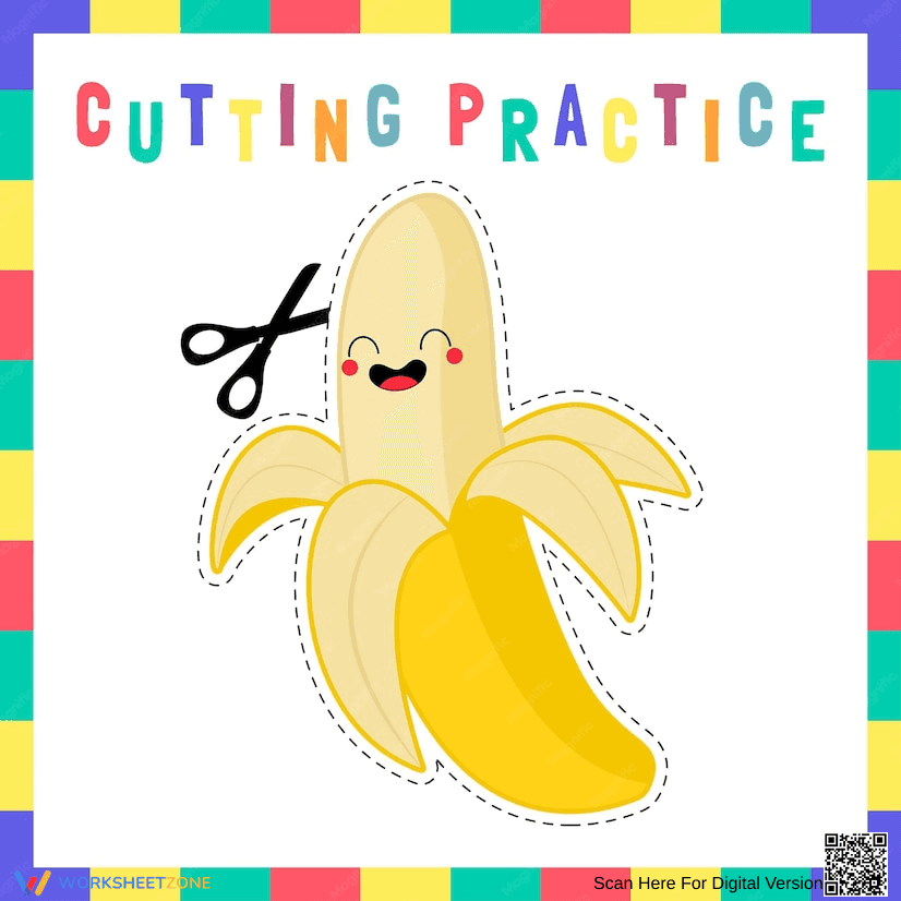 Printable Banana Cutting Practice Worksheet for Kids - Page 1