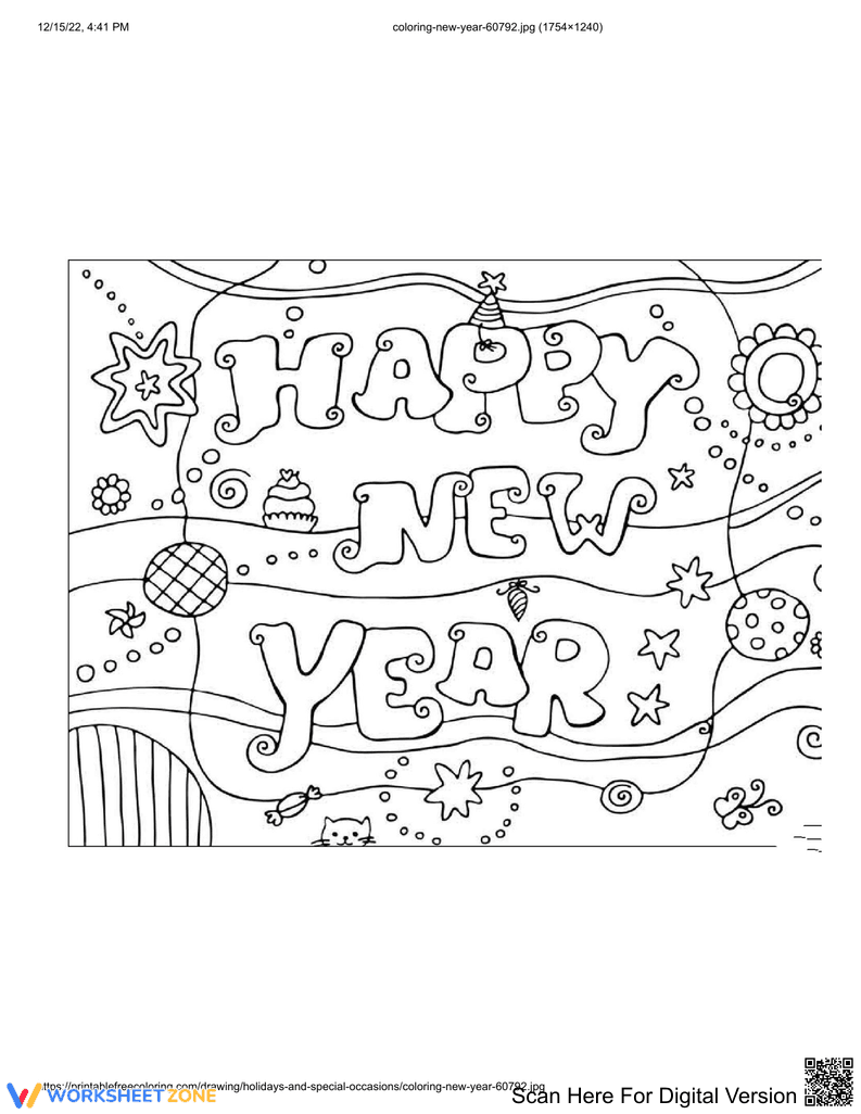 Happy New Year Coloring Page - Page 1