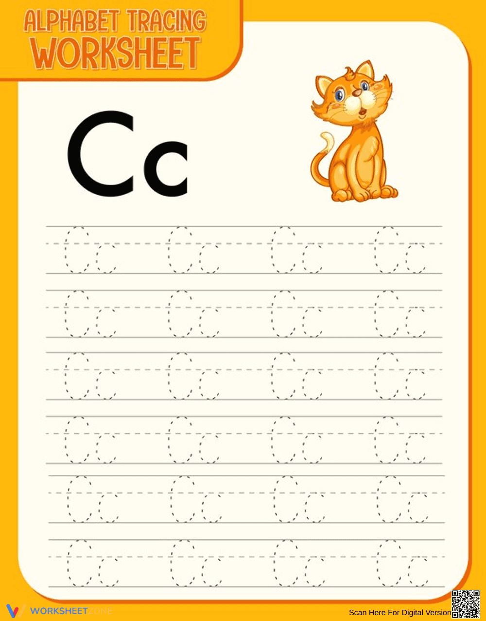 Printable Letter C Tracing Worksheet for Kids - Page 1