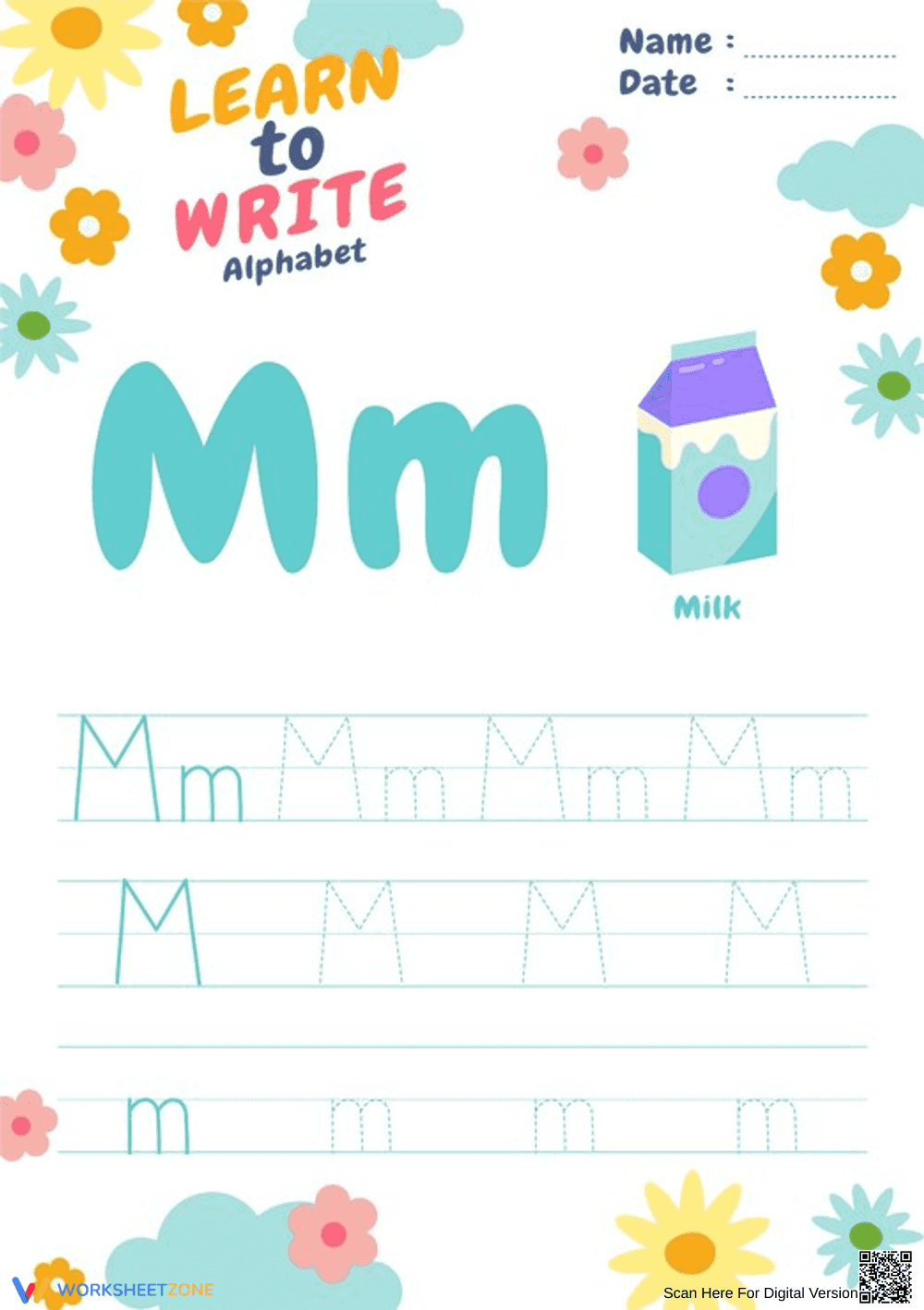 Letter M Tracing Worksheet | Grade K-1 Printable - Page 1