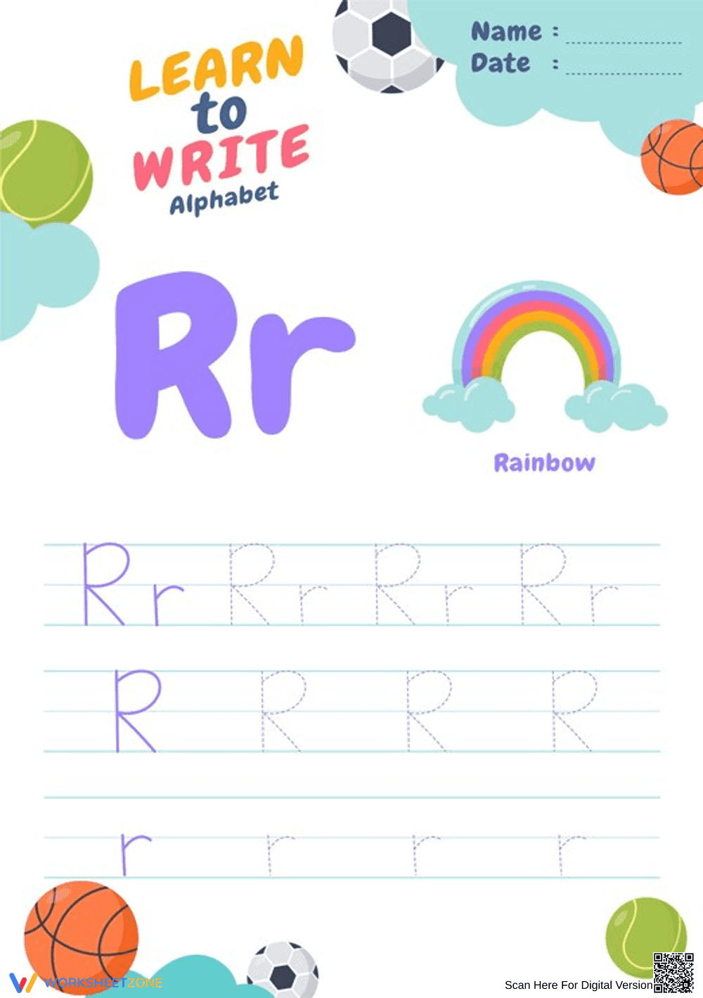 Letter R Tracing Worksheet | Grade K-1 Printable - Page 1
