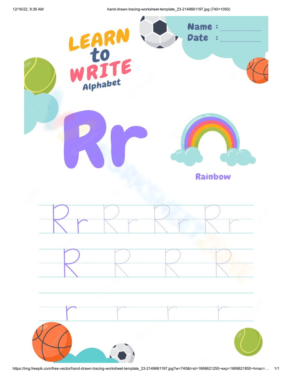 Letter R Tracing Worksheet | Grade K-1 Printable - Page 1
