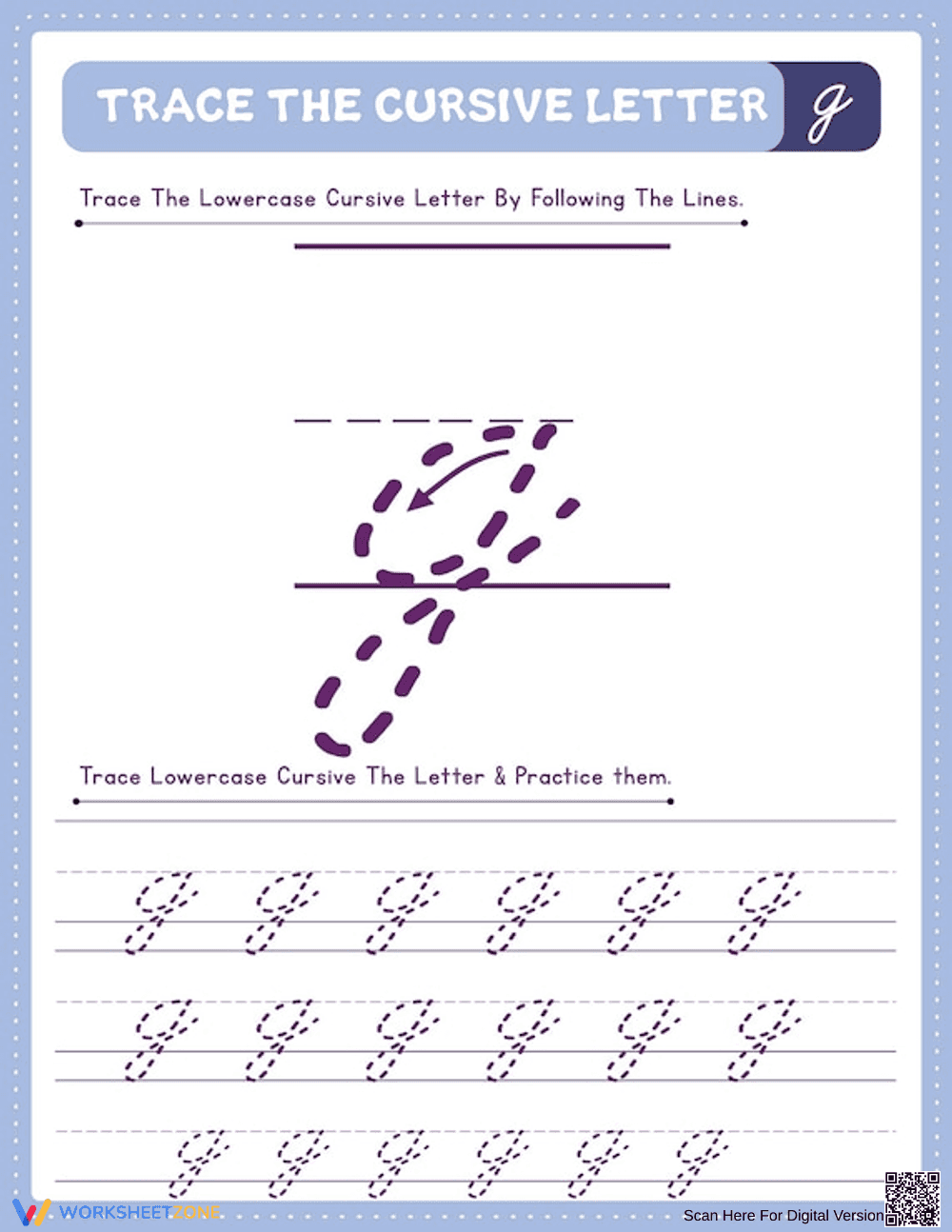 Cursive Letter g Worksheet | Grade 2 Printable - Page 1