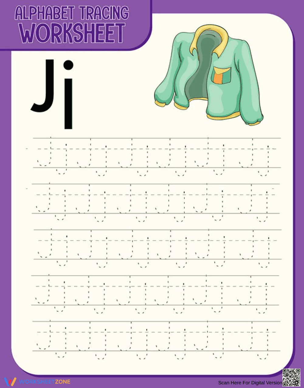 Letter J Tracing for Kindergarten - Page 1
