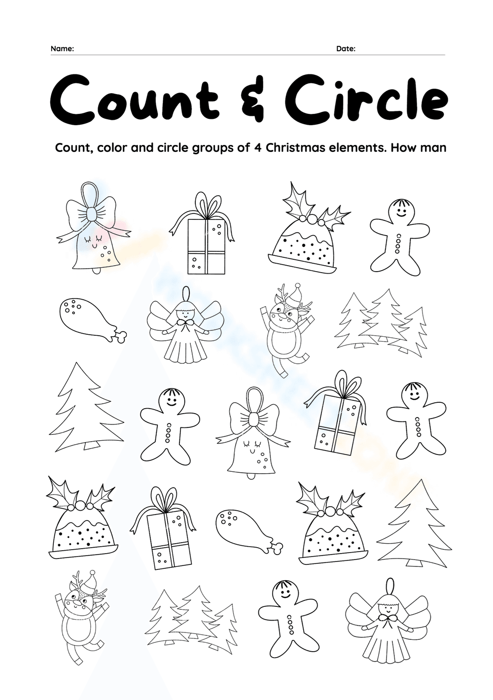 Count & Circle Christmas Worksheet - Page 1