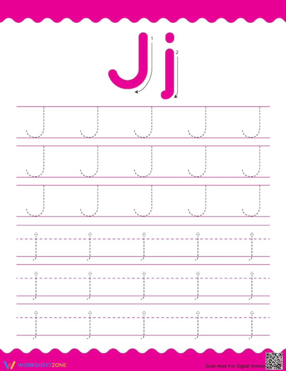 Letter J Tracing Worksheet | Essential Grade K Practice - Page 1