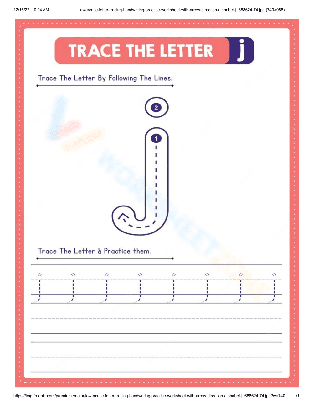 Letter J Tracing Worksheet | Grade K-1 Printable - Page 1