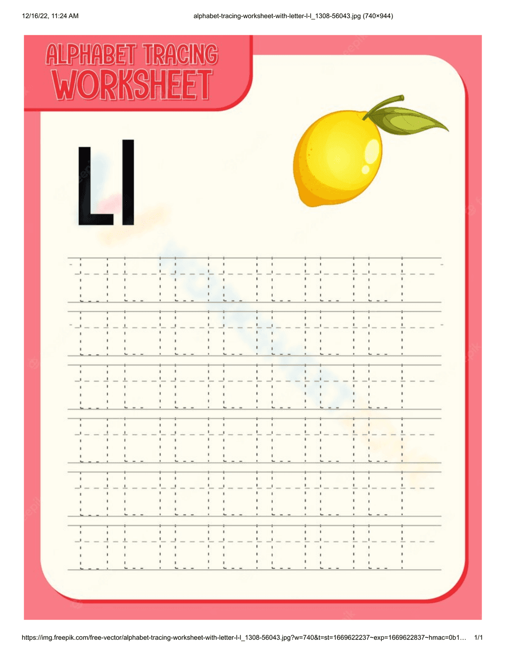 Letter L Tracing Worksheet | Essential Grade K Printable - Page 1