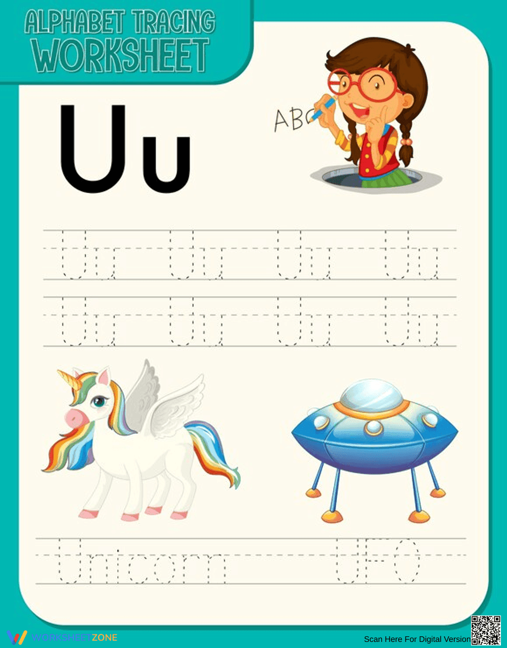 Letter U Tracing Worksheet | Grade K-1 Printable - Page 1