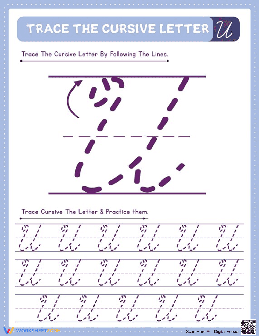 Cursive Letter U Tracing Worksheet | Grade 3 Essential - Page 1
