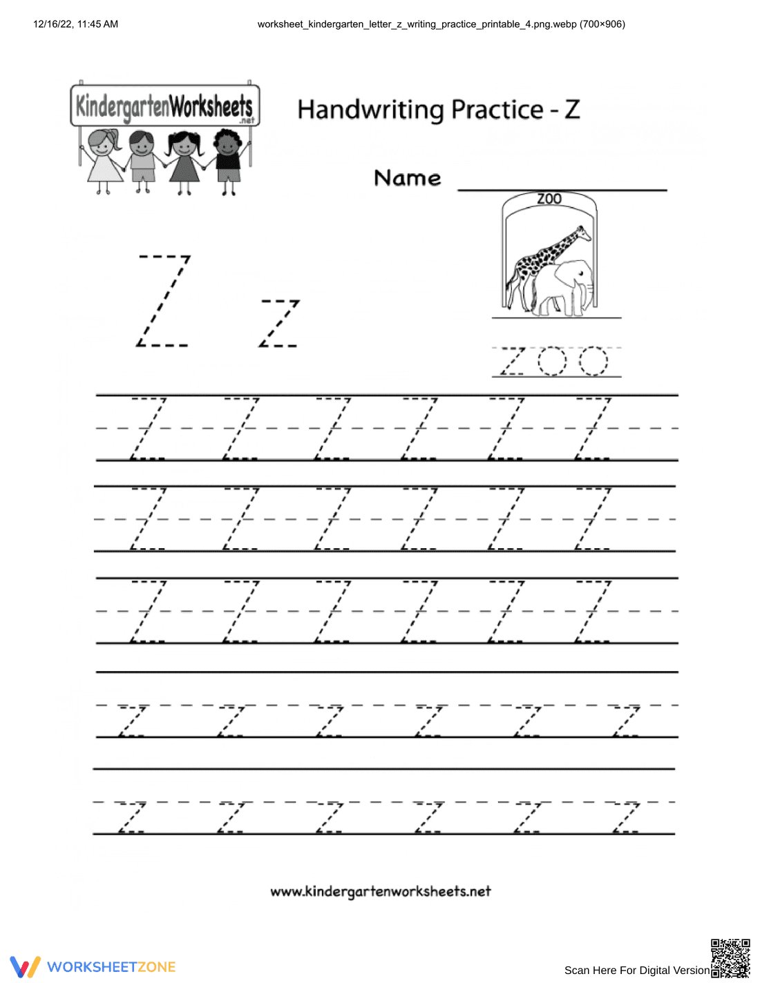 Handwriting Letter Z Practice - Page 1