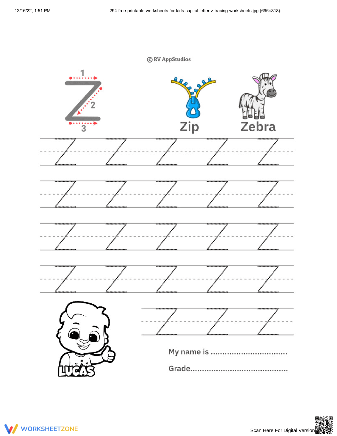 Practice the Letter Z with this Worksheet - Page 1