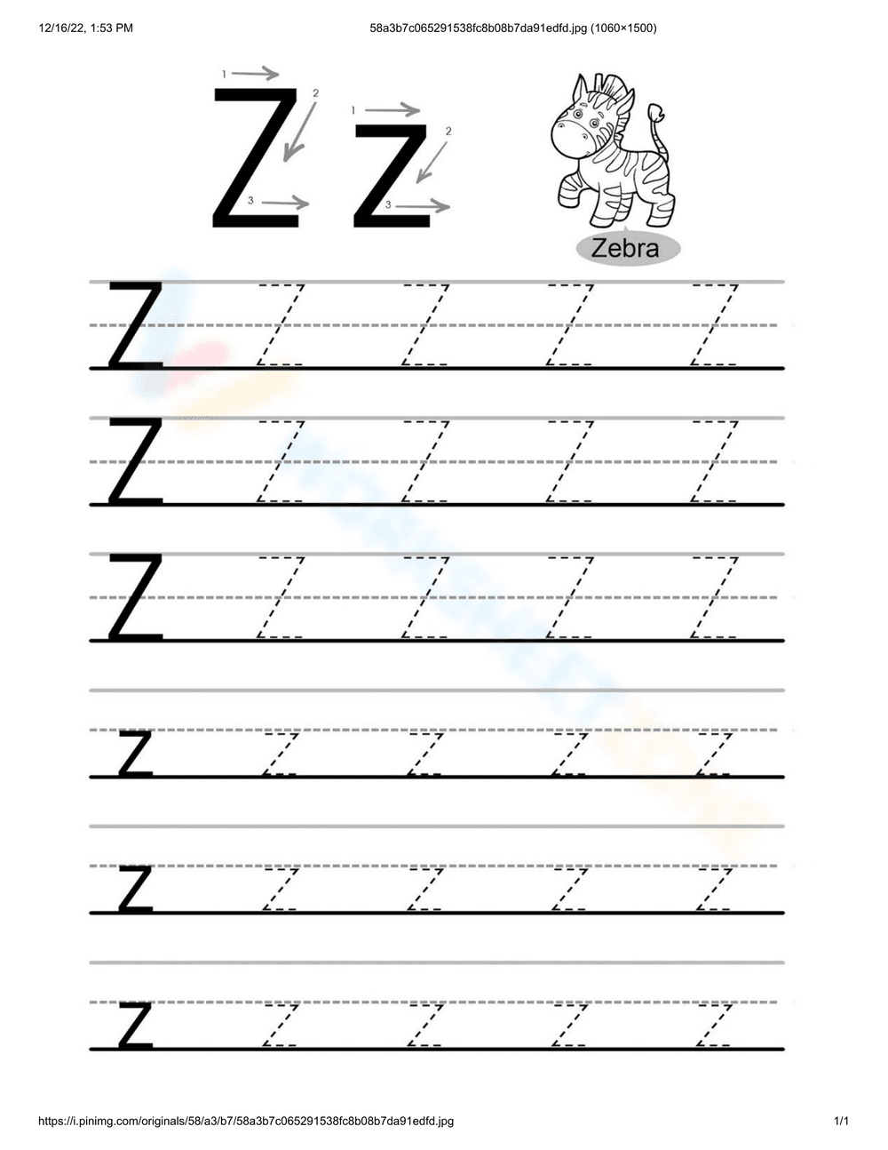 Tracing Letter Z - Page 1
