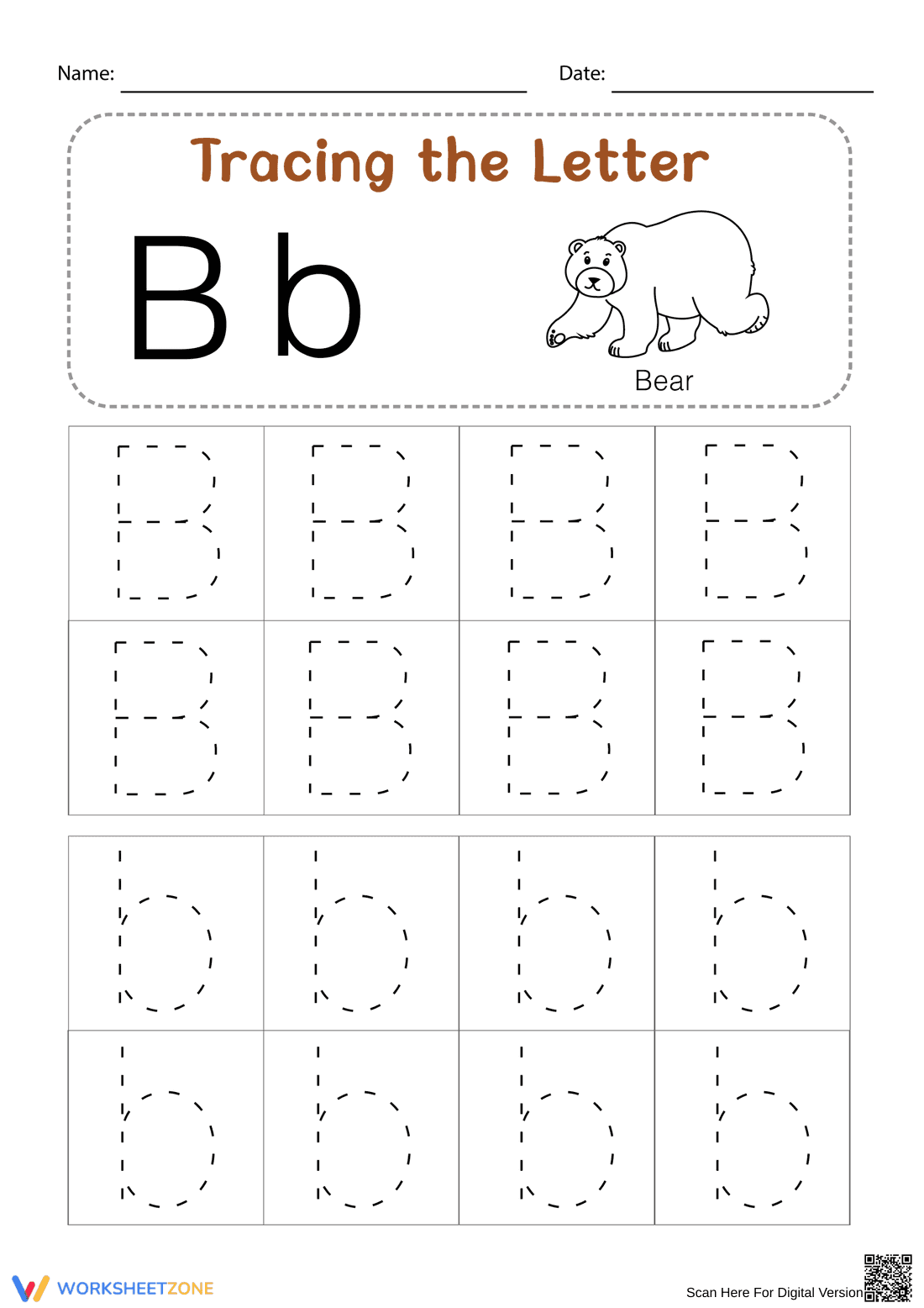 Letter B Tracing Worksheet | Essential Grade K Printable - Page 1