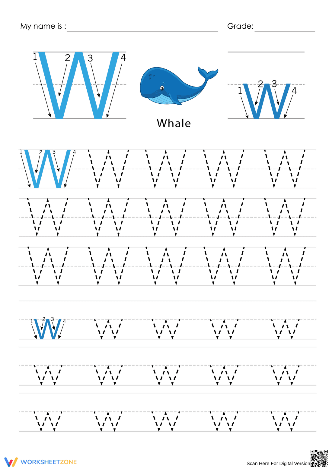 Letter W Tracing Worksheet | Essential Grade K-1 Printable - Page 1