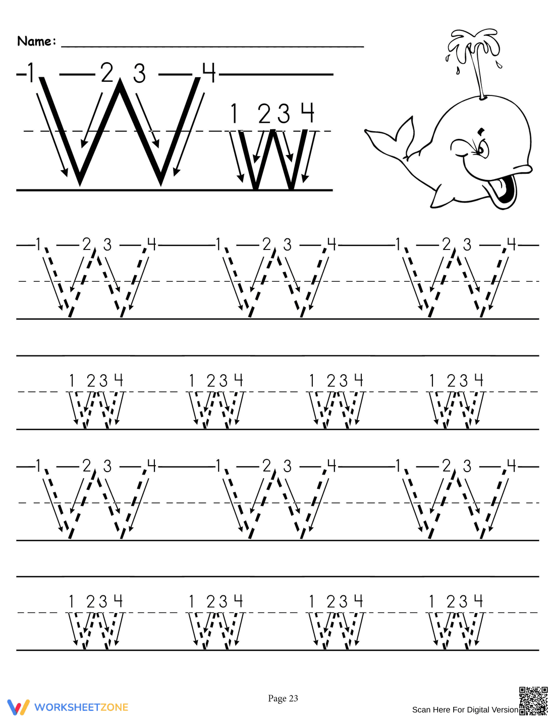 Letter W Tracing Worksheet | Essential Grade K-1 Practice - Page 1