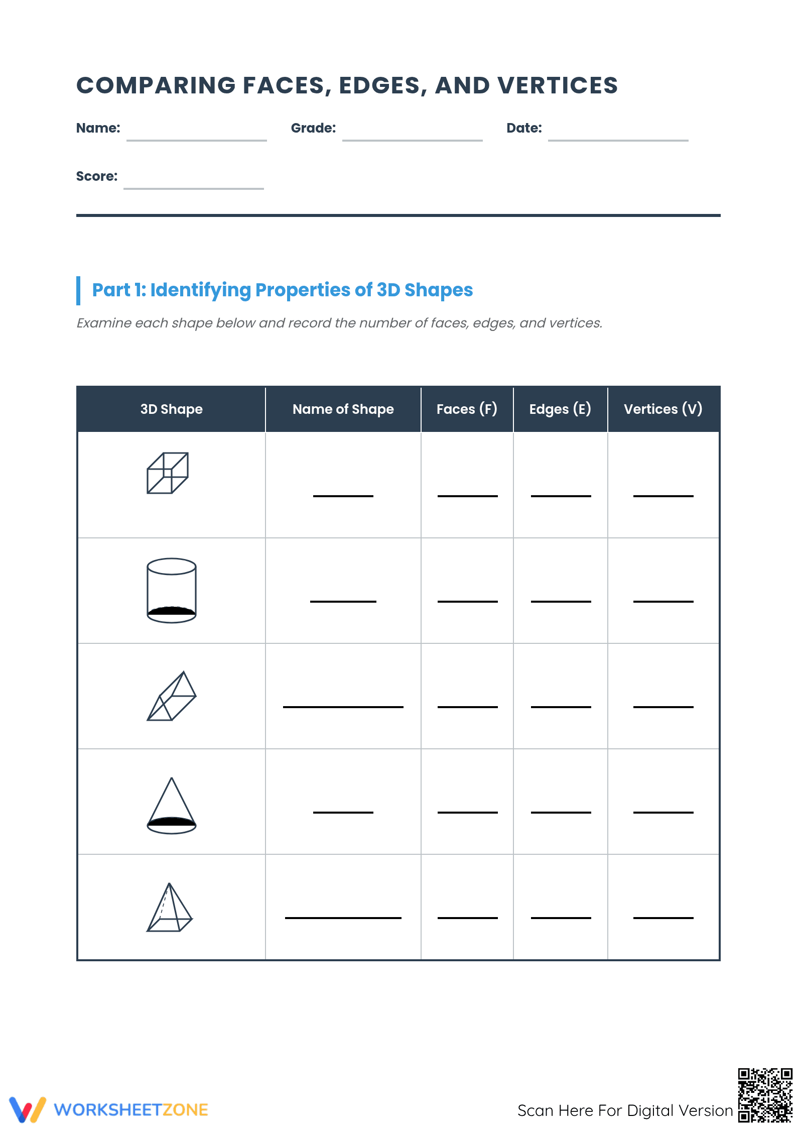 G.GMD.B.4 Worksheet: 3D Shape Properties — Grade 8 Aligned - Page 1