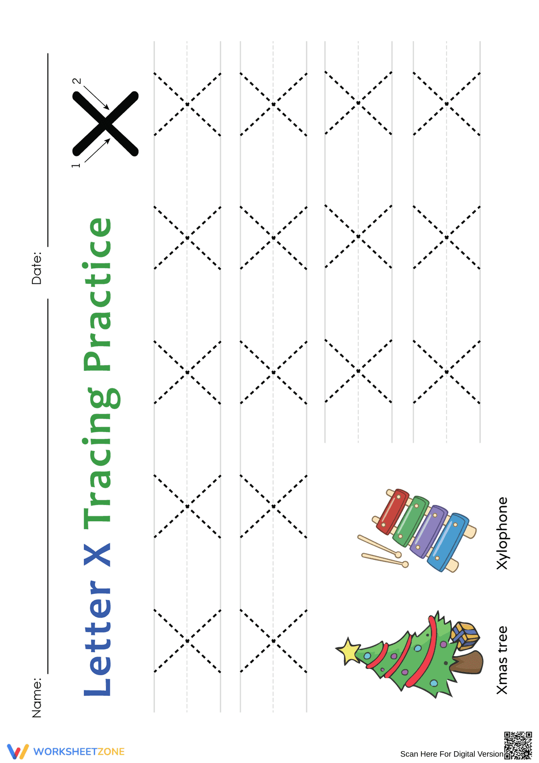 Letter X Tracing Practice: Christmas Theme - Page 1