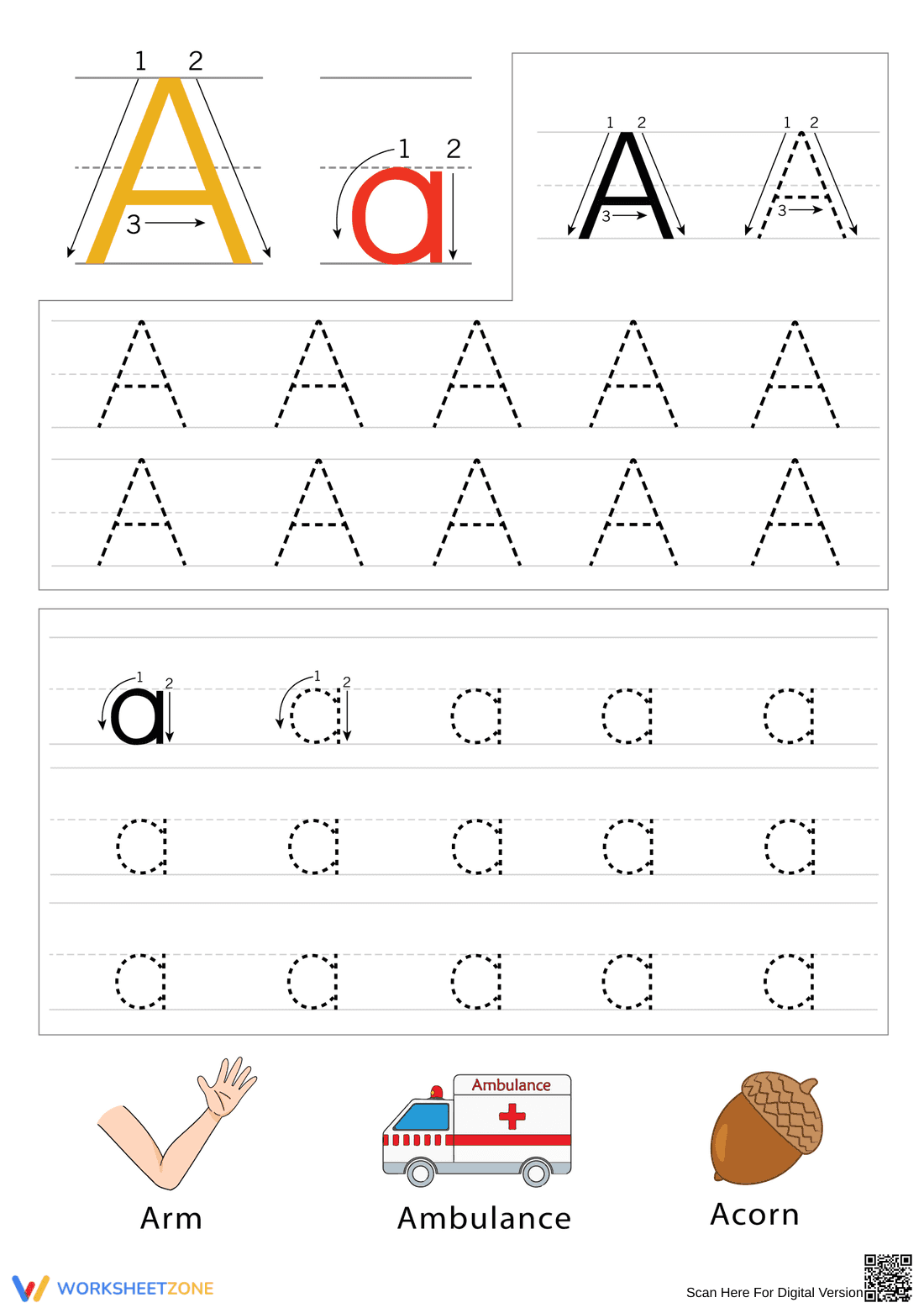 Letter A Tracing Practice | Essential Grade K-1 Worksheet - Page 1