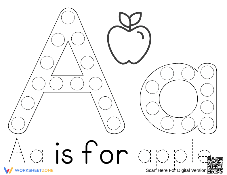 Learn the Letter A with Apple Worksheet - Page 1