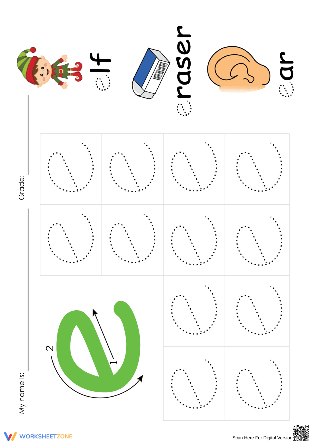 Letter E Tracing With Pictures - Page 1