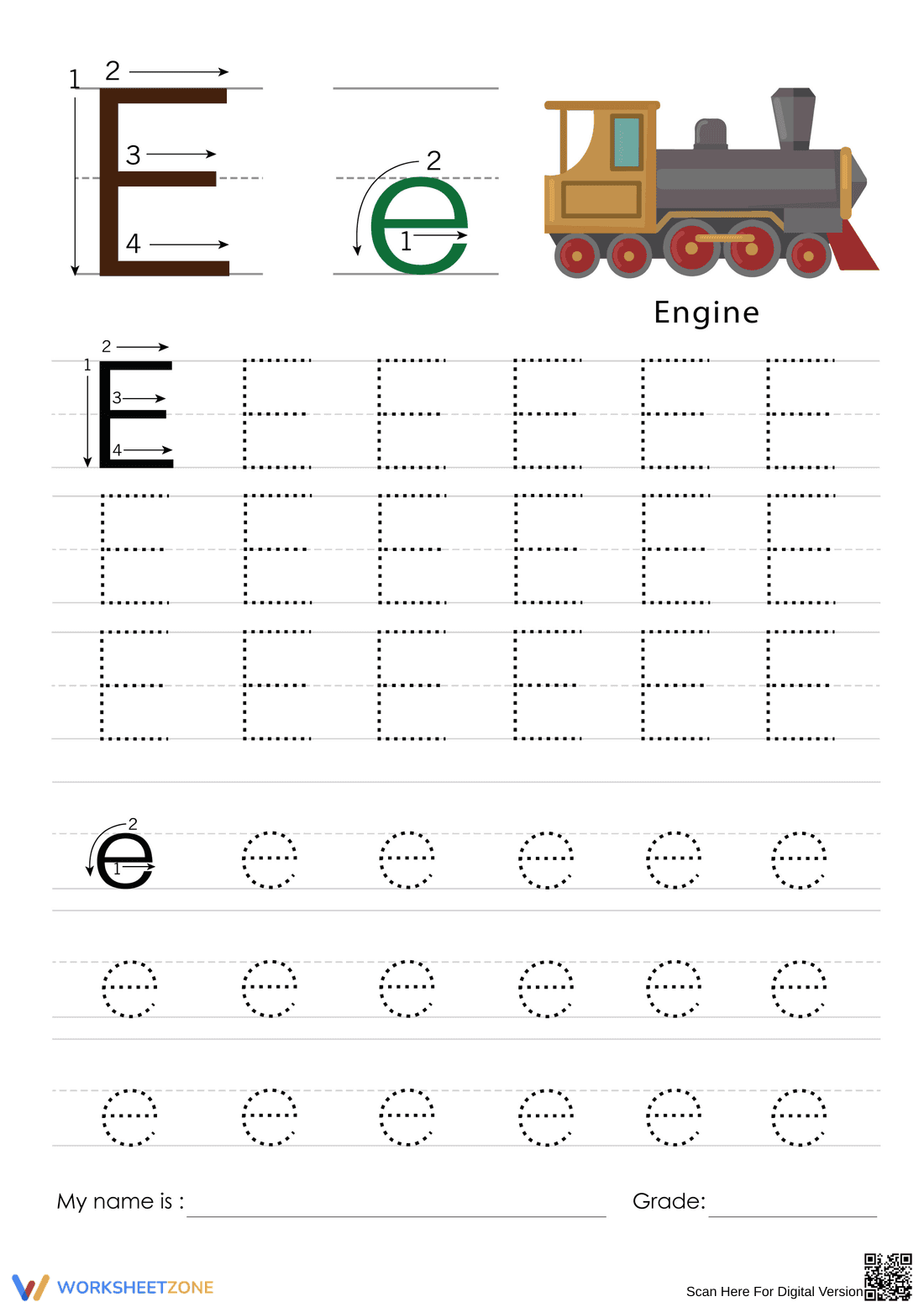 Letter E Tracing Worksheet | Printable Grade K-1 - Page 1