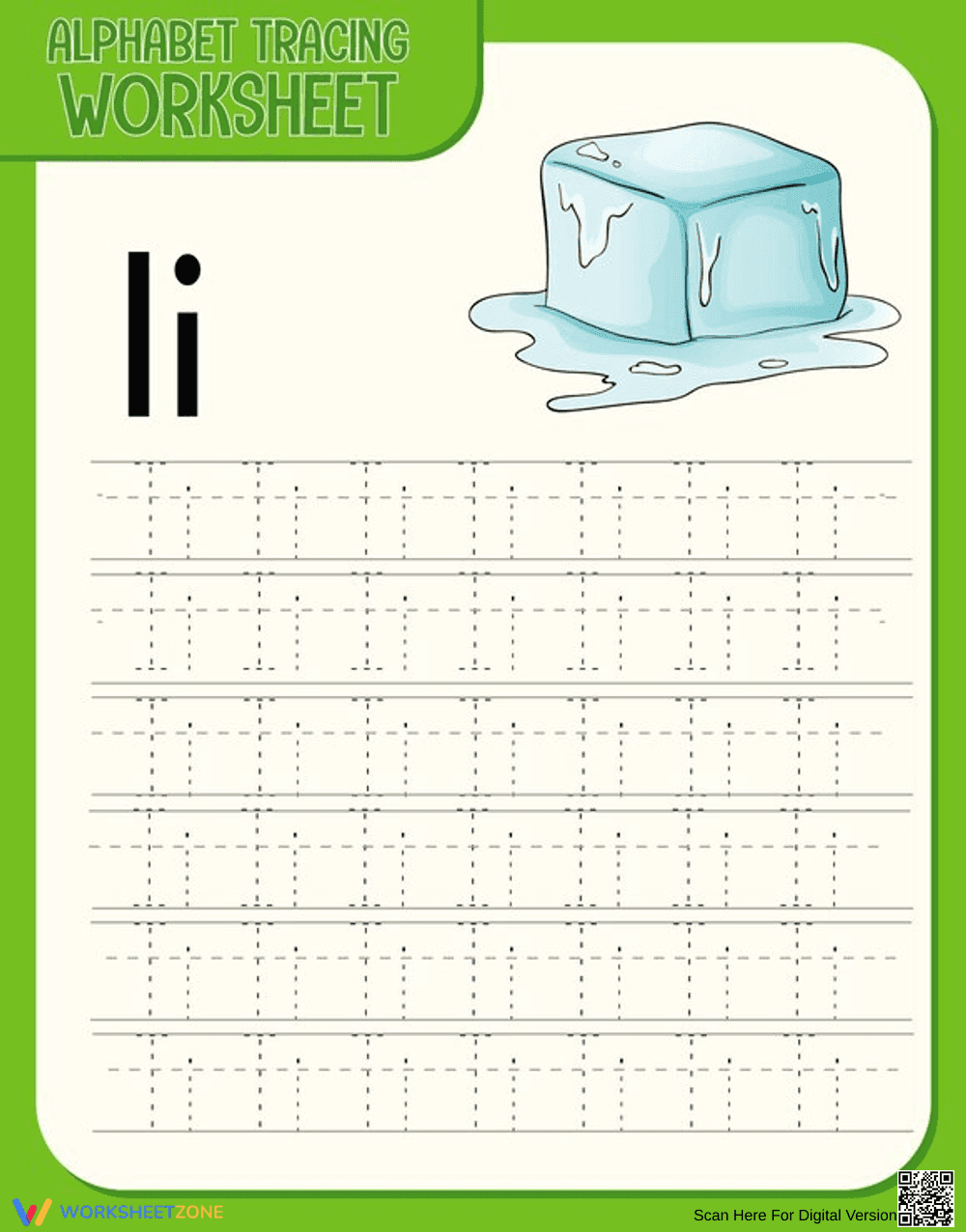 Learn Letter I with Ice Cream Worksheet - Page 1