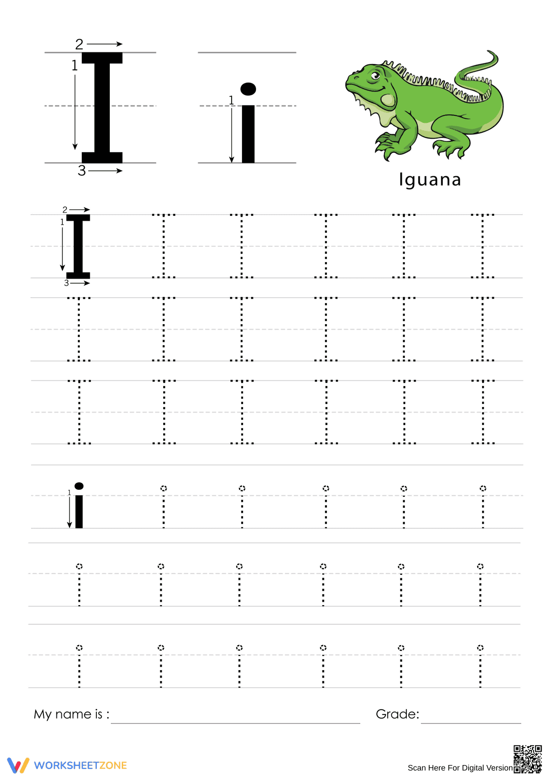 Practice Tracing Letter I Worksheet - Page 1