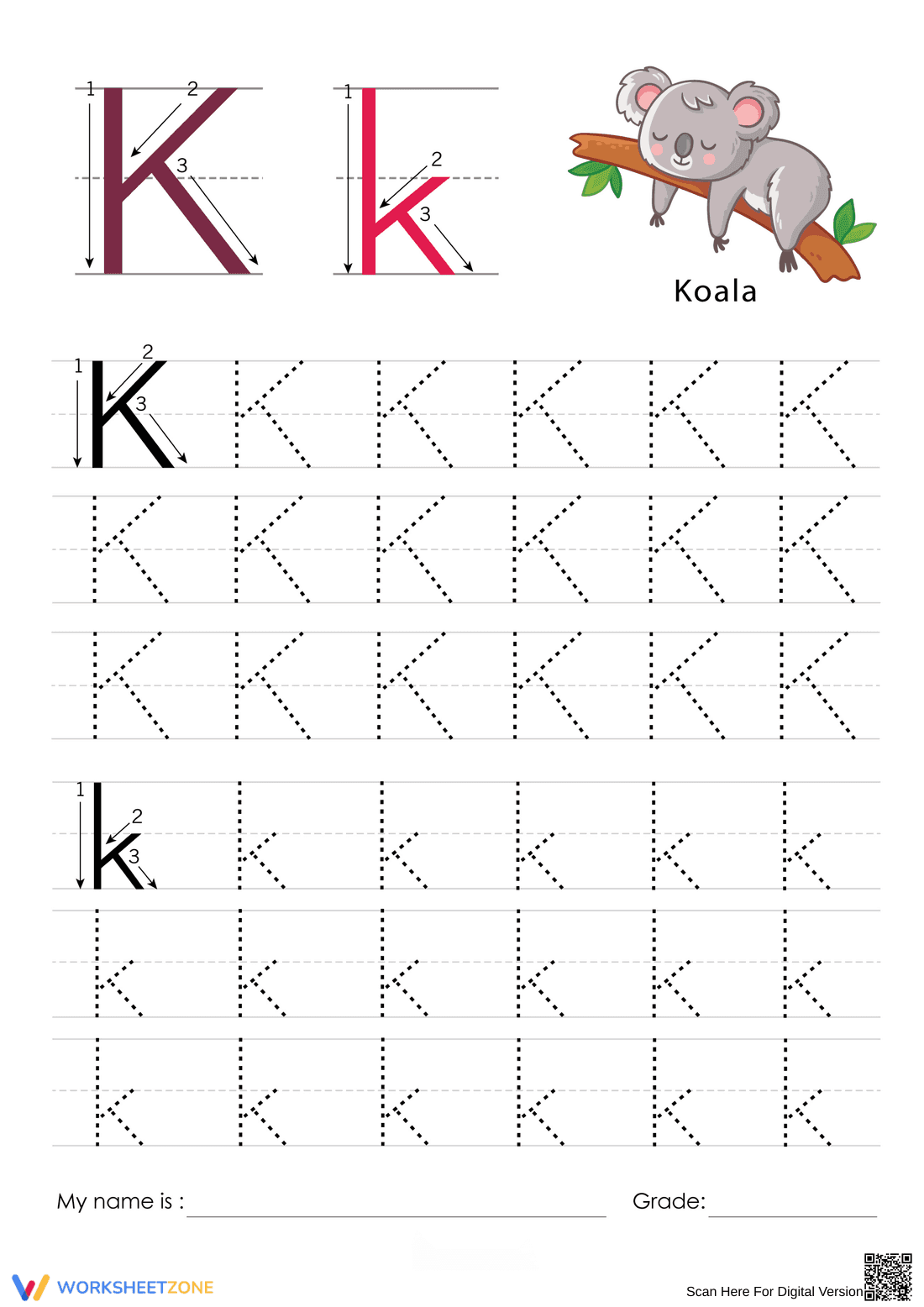 Learn Letter K with Koala Worksheet - Page 1