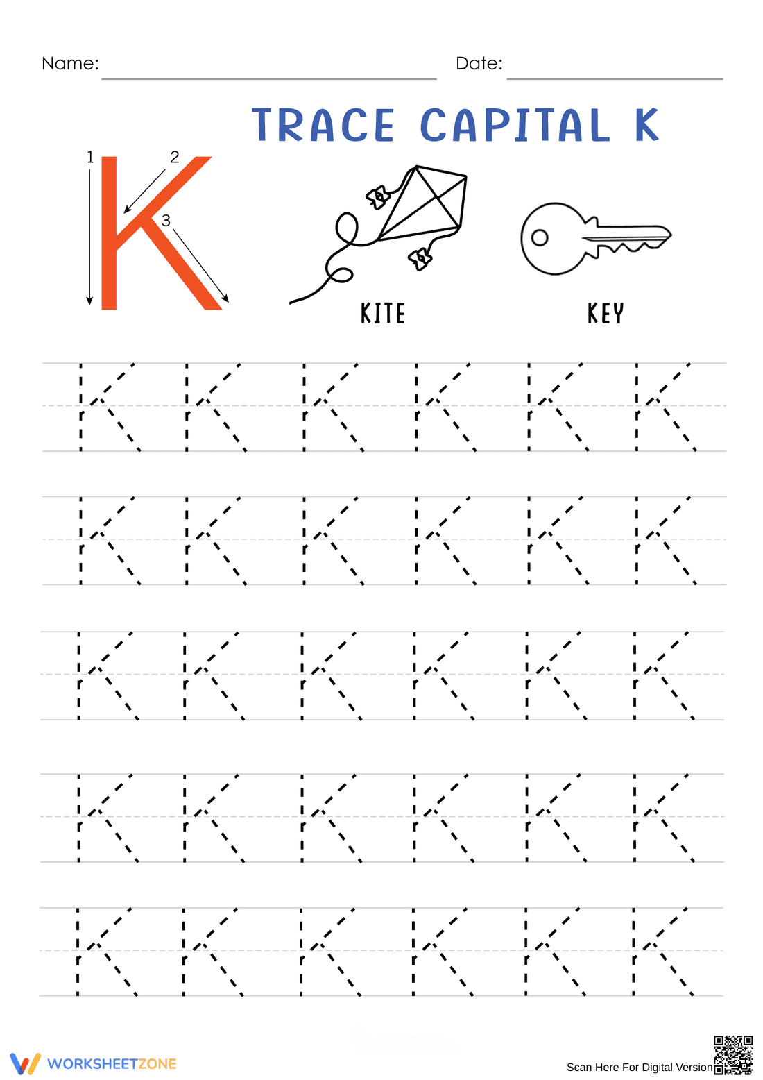 Discover Letter K with Key Worksheet - Page 1