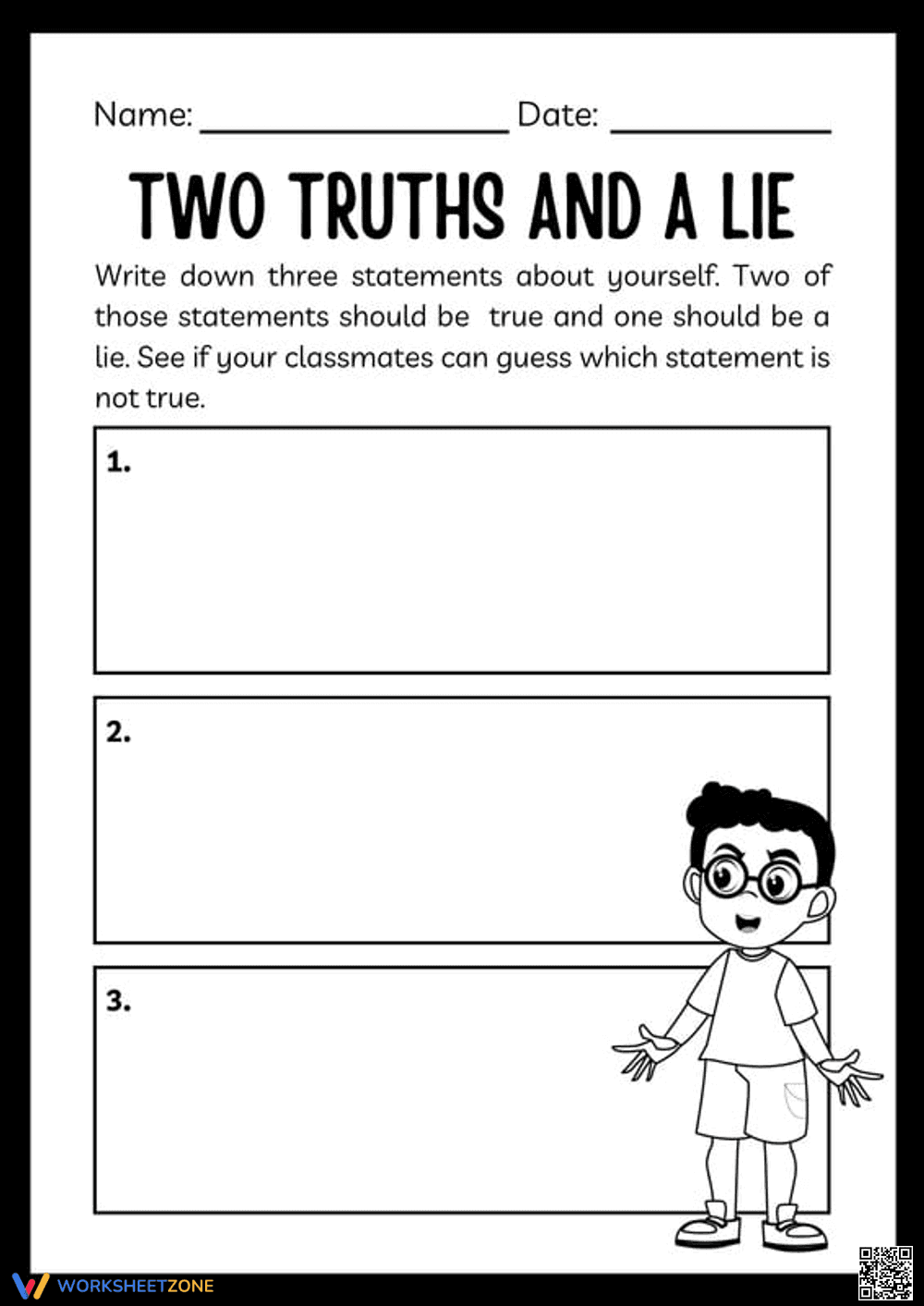 Two Truths and One Lie List Worksheet - Page 1