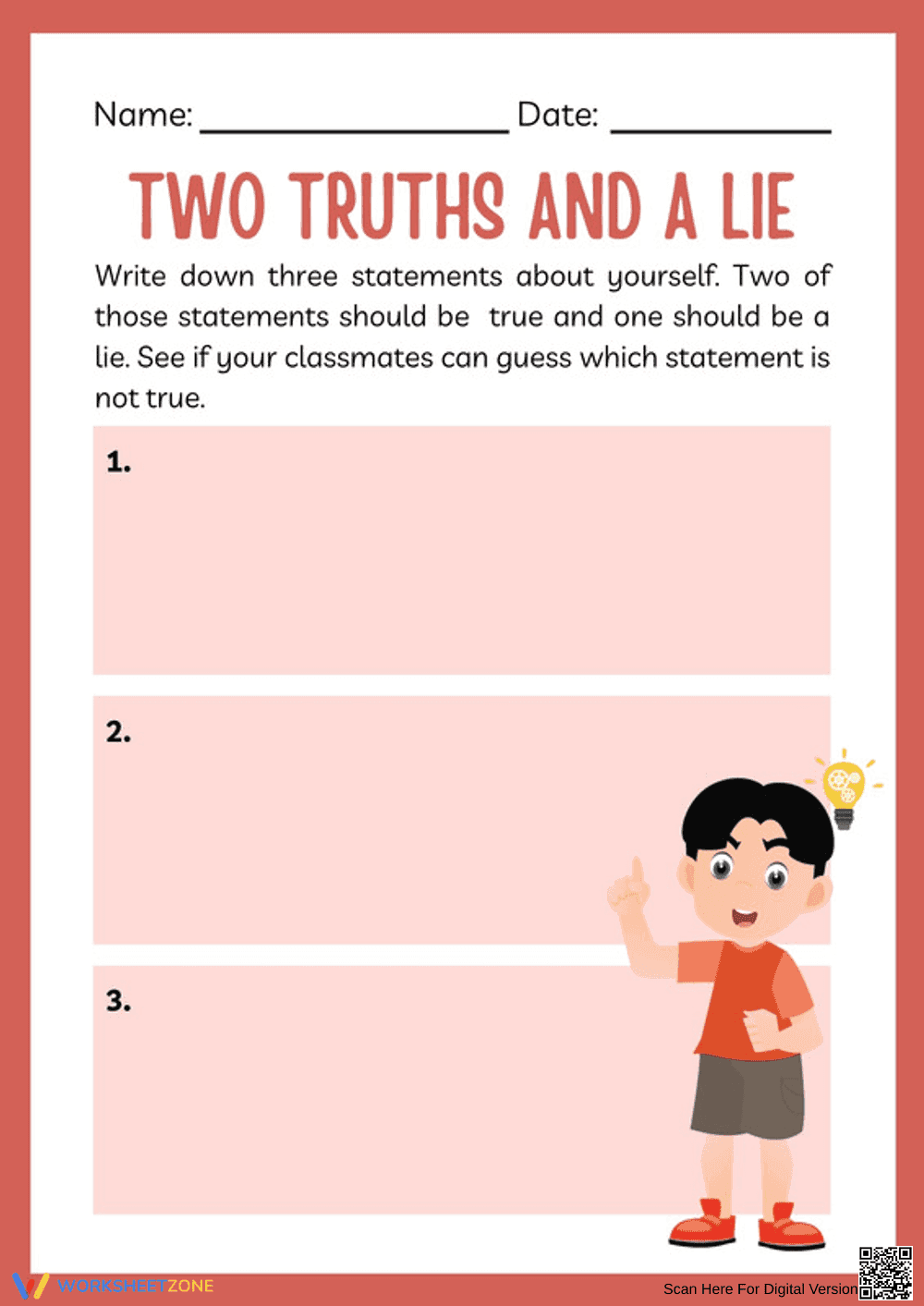 Write Two Truths and One Lie Worksheet - Page 1