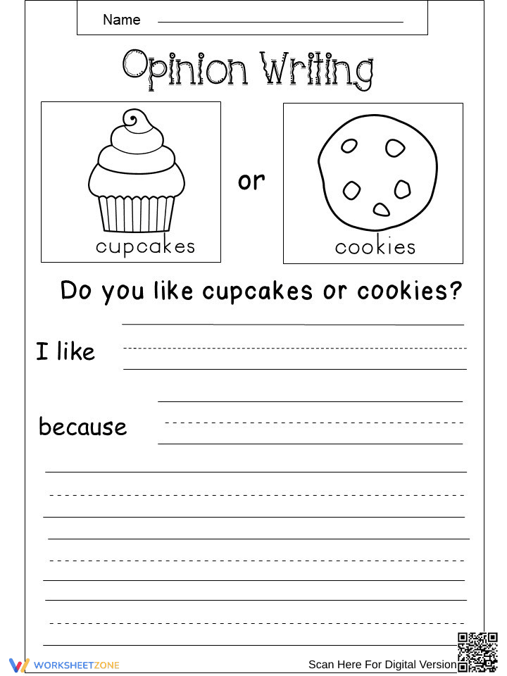 Cupcake or Cookies Choice Worksheet for Kids - Page 1