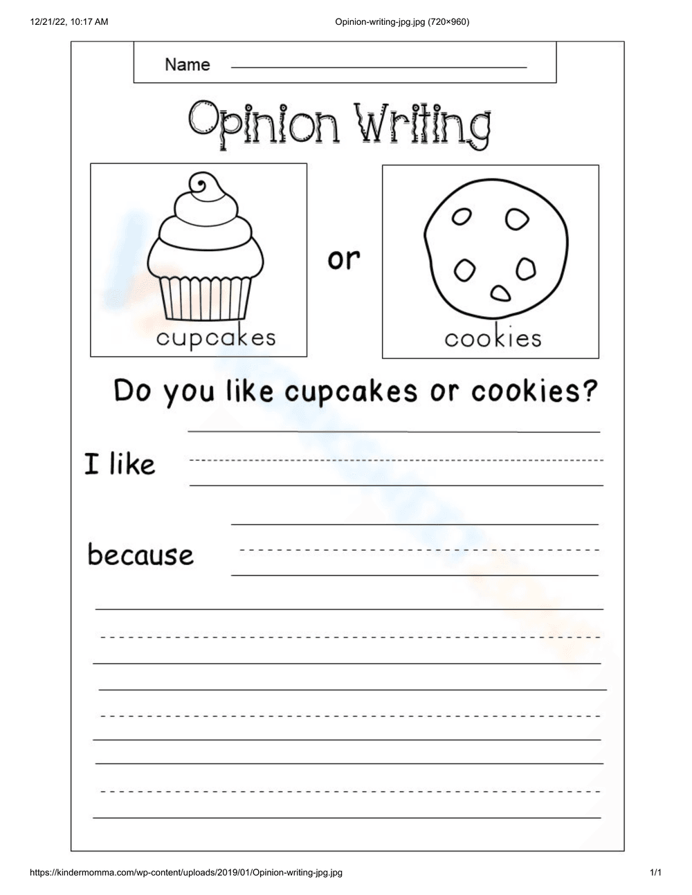 Cupcake or Cookies Choice Worksheet for Kids - Page 1