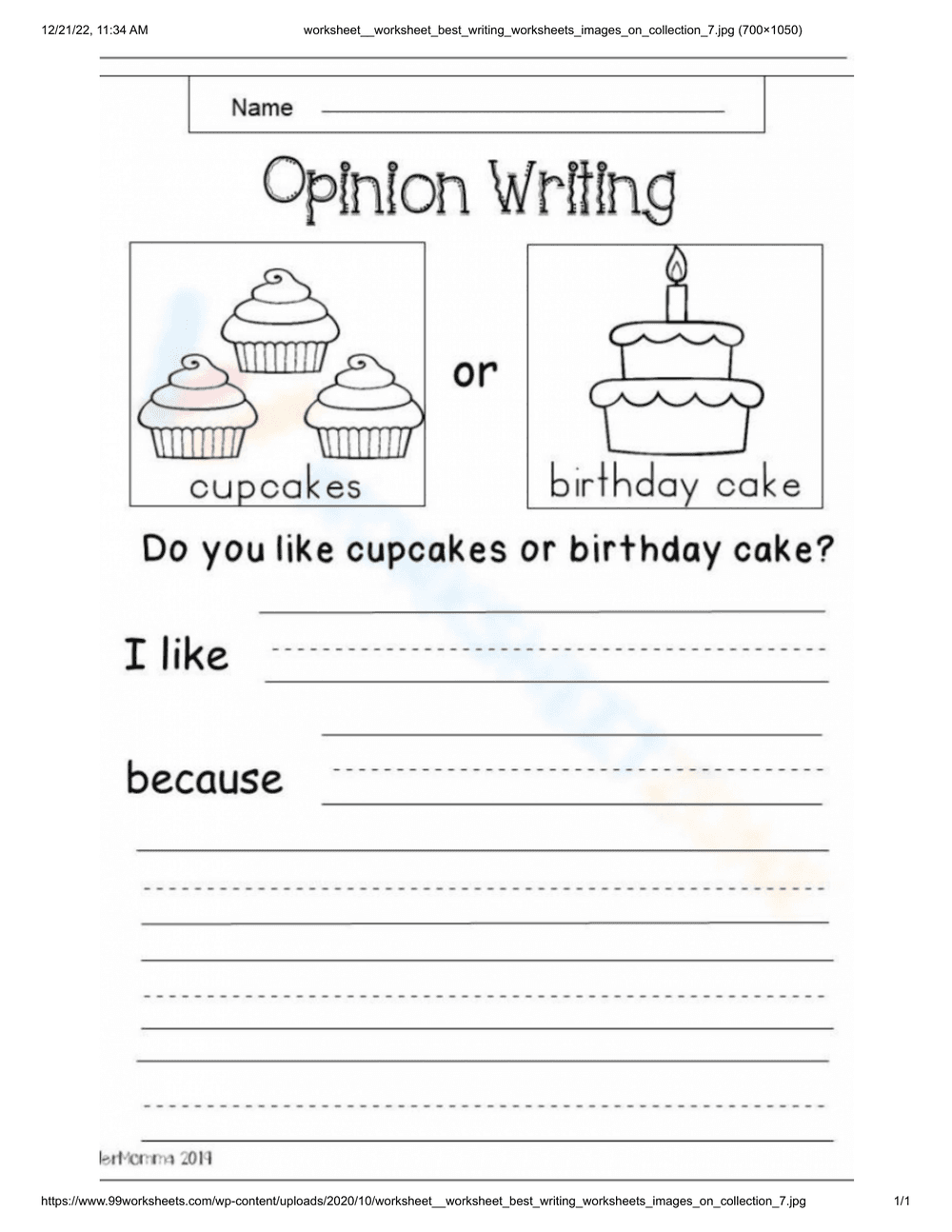 Cupcakes or Birthday Cake Choice Worksheet - Page 1