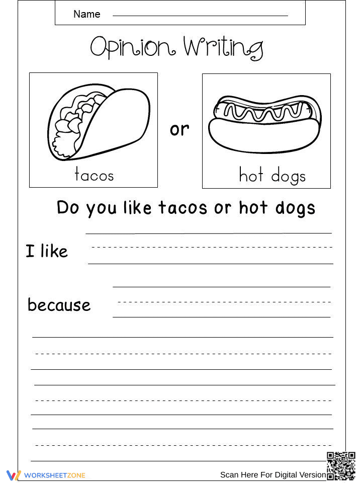 Tacos or Hotdogs Choice Preference Worksheet - Page 1