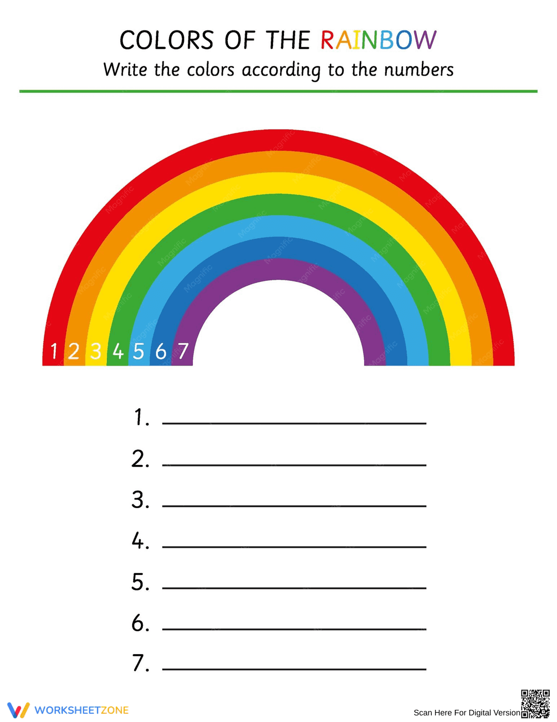 Name the Rainbow Colors Worksheet for Kids - Page 1