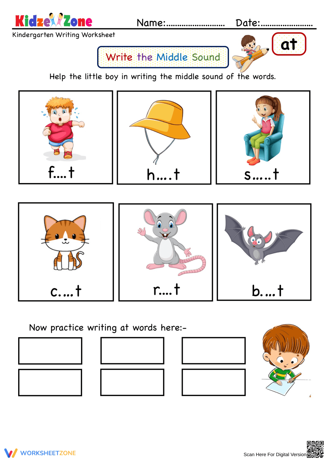 Write the Middle Sound: Phonics Worksheet - Page 1